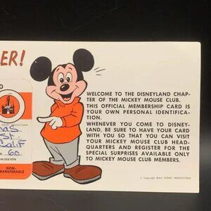 1963 Disneyland Headquarters Mouseketeer Membership Card Mickey Mouse Club Vtg